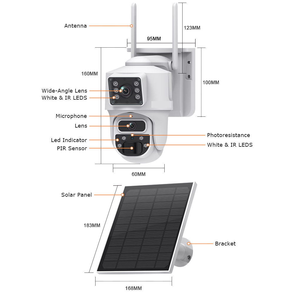 Dual Lens 4G Solar Waterproof Outdoor CCTV Security Cameras